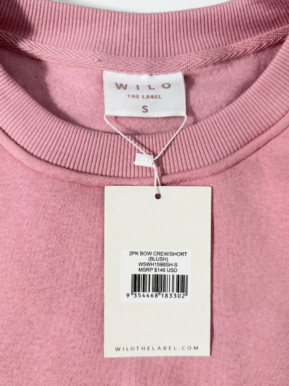 WILO THE LABEL Pilates Bow Crew & Shorts Blush Small NWT 2-Piece Lounge Set - Picture 6 of 11